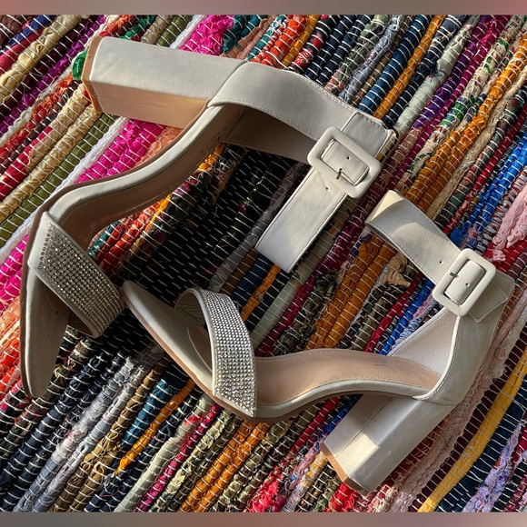 Tan Nicole Miller Rhinestone Ankle Strap Heels - Picture 5 of 8